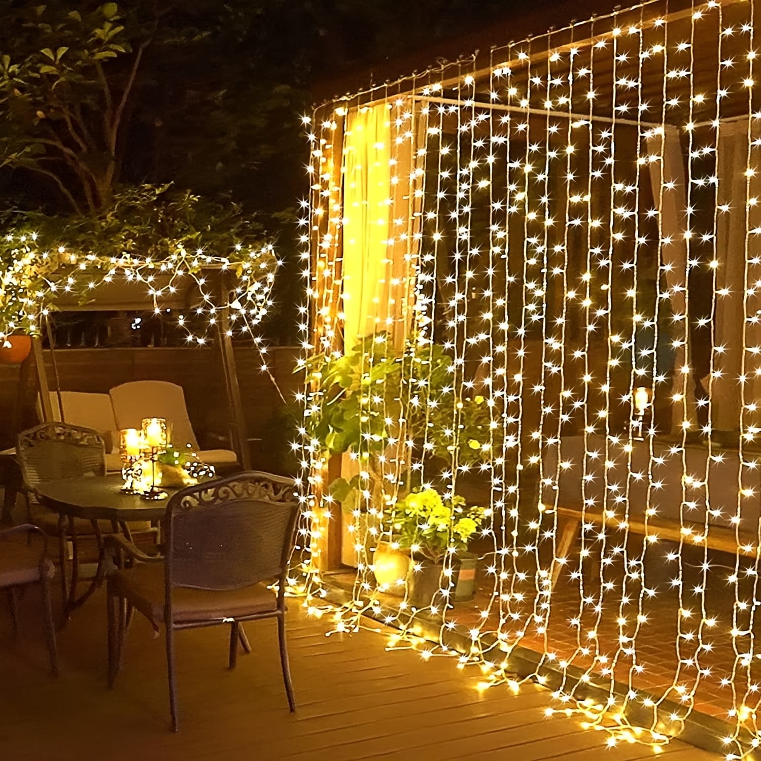 TEMU 300 Led Christmas Curtain Lights, Plug In Fairy Curtain Lights Outdoor, Window Wall Hanging Curtain String Lights For Bedroom Backdrop Wedding Party Indoor Decor, Warm White