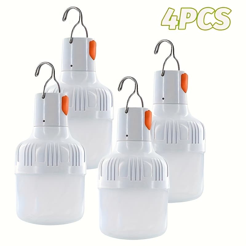 TEMU 4pcs Usb Rechargeable Led Camping Lights With Hooks, Portable Emergency Flashlights For Garden, Night Use, And Work - Lithium Battery Powered Led Lanterns
