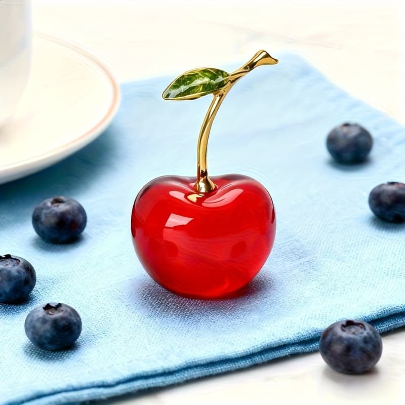 TEMU A 1pc Simulated Crystal Cherry Statue, A Chic Decorative Item For Home And Tabletop Display, Perfect For Collecting Cute Ornaments. Ideal For Decorating Living Rooms, Cafes, And Rooms