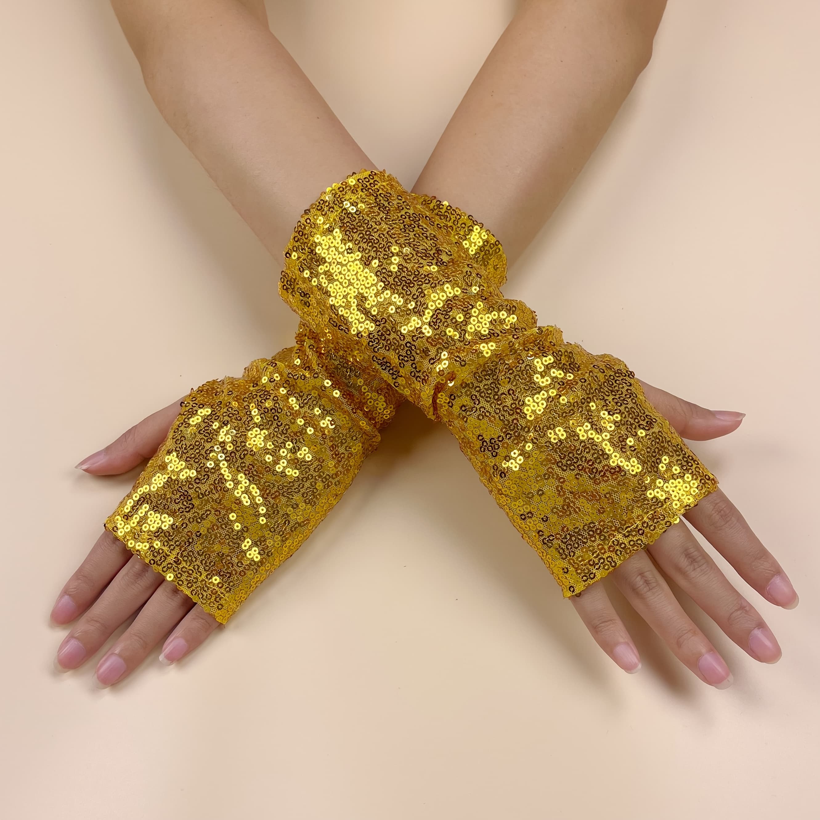 TEMU 1 Pair Short Fingerless Sequin Gloves Reflective Nightclub Gloves Street Dance Stage Performance Gloves