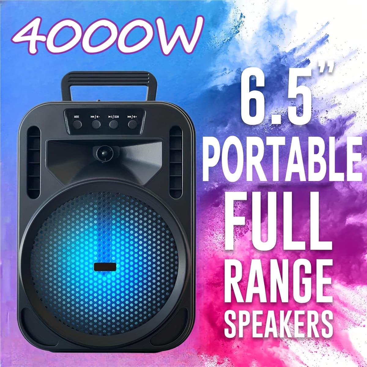 TEMU 6.5" Woofer 4000w Rechargeable Wireless Speaker Heavy Bass Tws/usb/tf/aux/fm Led Lights Indoor/outdoor Pa System For Parties Camping Home