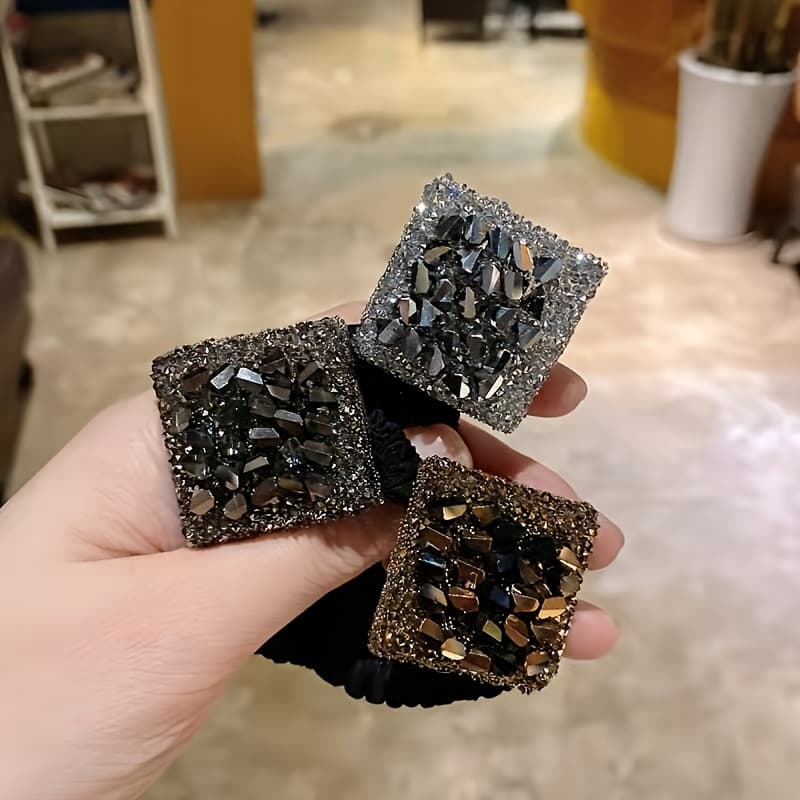 TEMU A Trio Of Square Elastic Hair Ties, Designed In A Easy And Stylish Korean Fashion, Perfect For Women With Long Hair To Use Daily