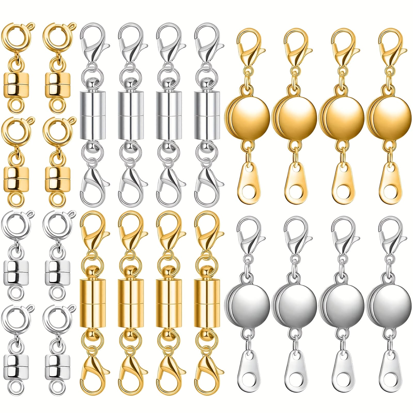 TEMU 24pcs Necklace Magnetic Clasps And Closures Lobster Clasps Silvery Magnetic Jewelry Clasps Locking Necklace Extender Round Ball Magnetic Clasps For Bracelets Making Multiple Styles