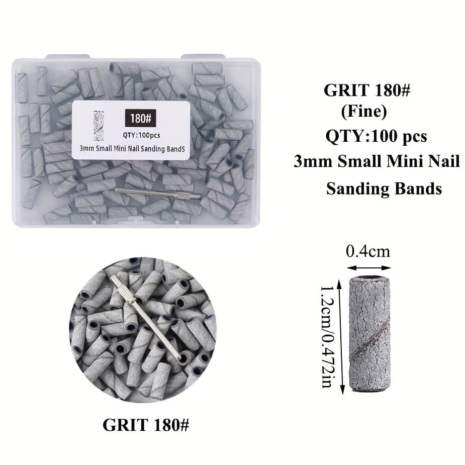 TEMU 100pcs/box 3mm Mini Sanding Bands With For Dead Skin Polishing Electric Nail Drill Bits Manicure Tool