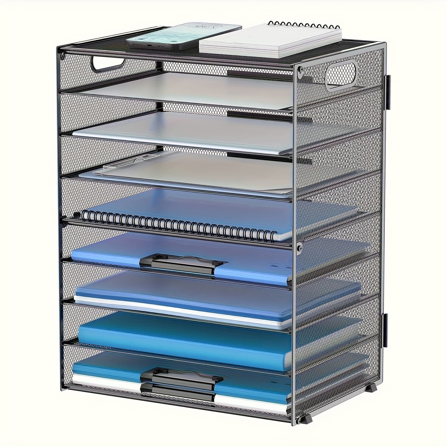 TEMU Daltack 8-layer Tray File Organizer With Handles, Metal Mesh Design, Essential For Office Use
