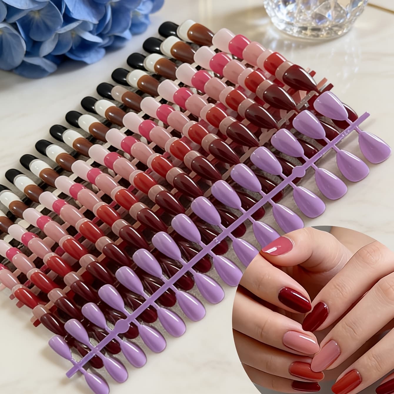 TEMU 120pcs Almond-shaped Short (random Same Style Different Colors) 4-strip Combination Pack Press-on Nails, Durable And And Women And For Holidays, Daily, And Party Quick Nail Art