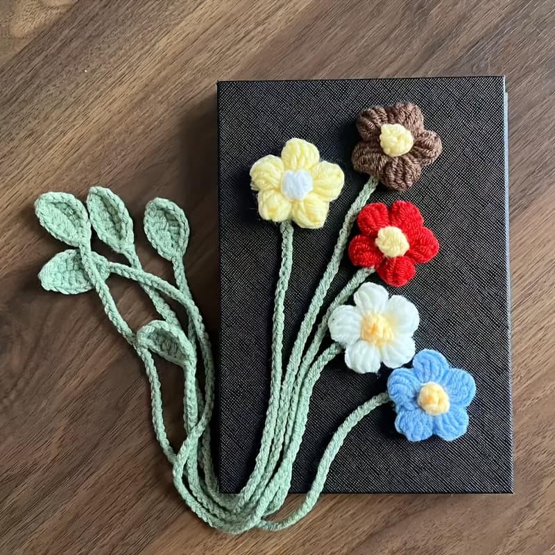 TEMU 5pcs Crochet Floral Bookmark, Ideal Gift For Readers, Versatile As Curtain Tie Or