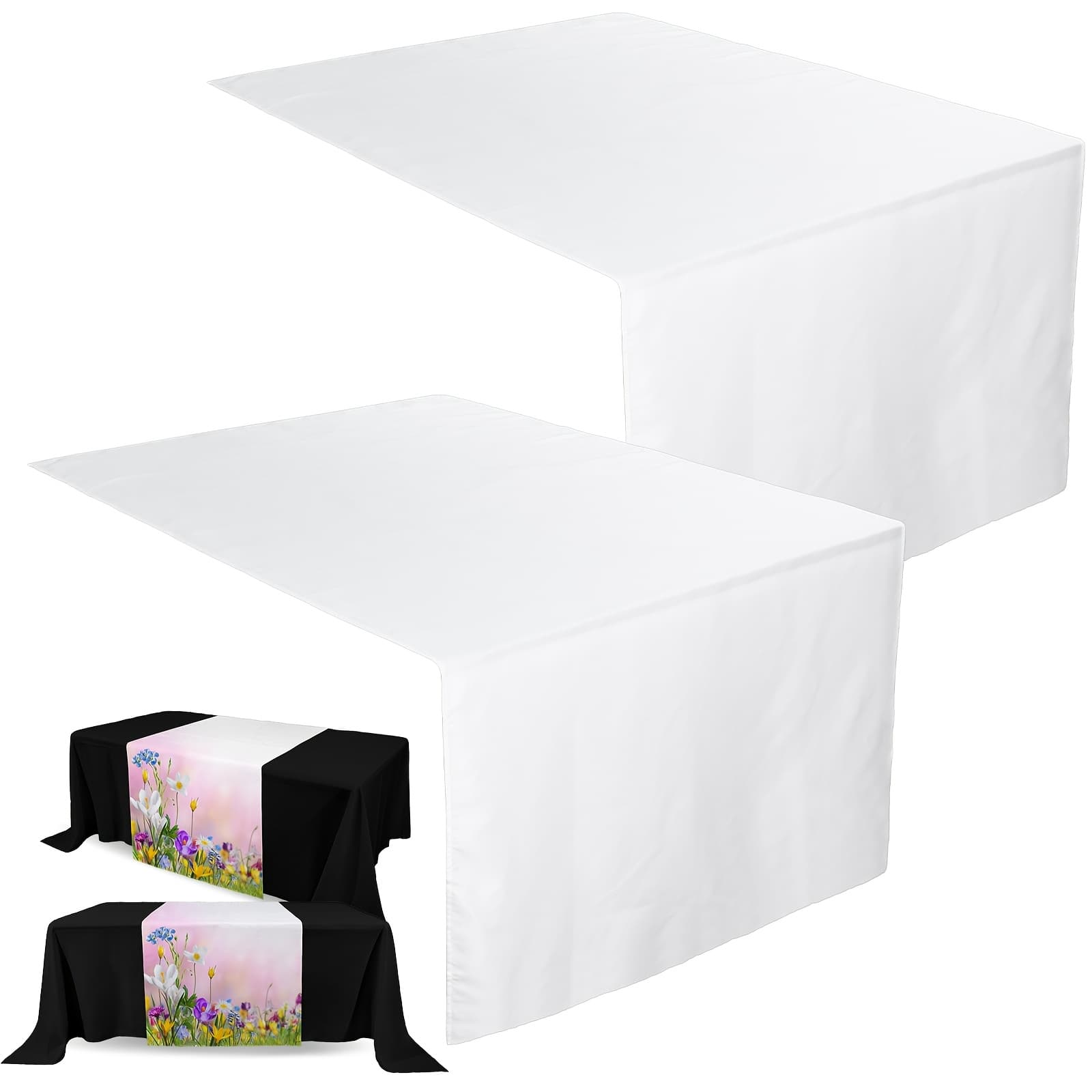TEMU 2pcs Sublimation Table Runner Heat Transfer 24 X 72 Inch Table Cover Waterproof White Table Runner Machine Washable Twill Blanks Table Banner For Birthday Wedding Party Banquet Restaurant