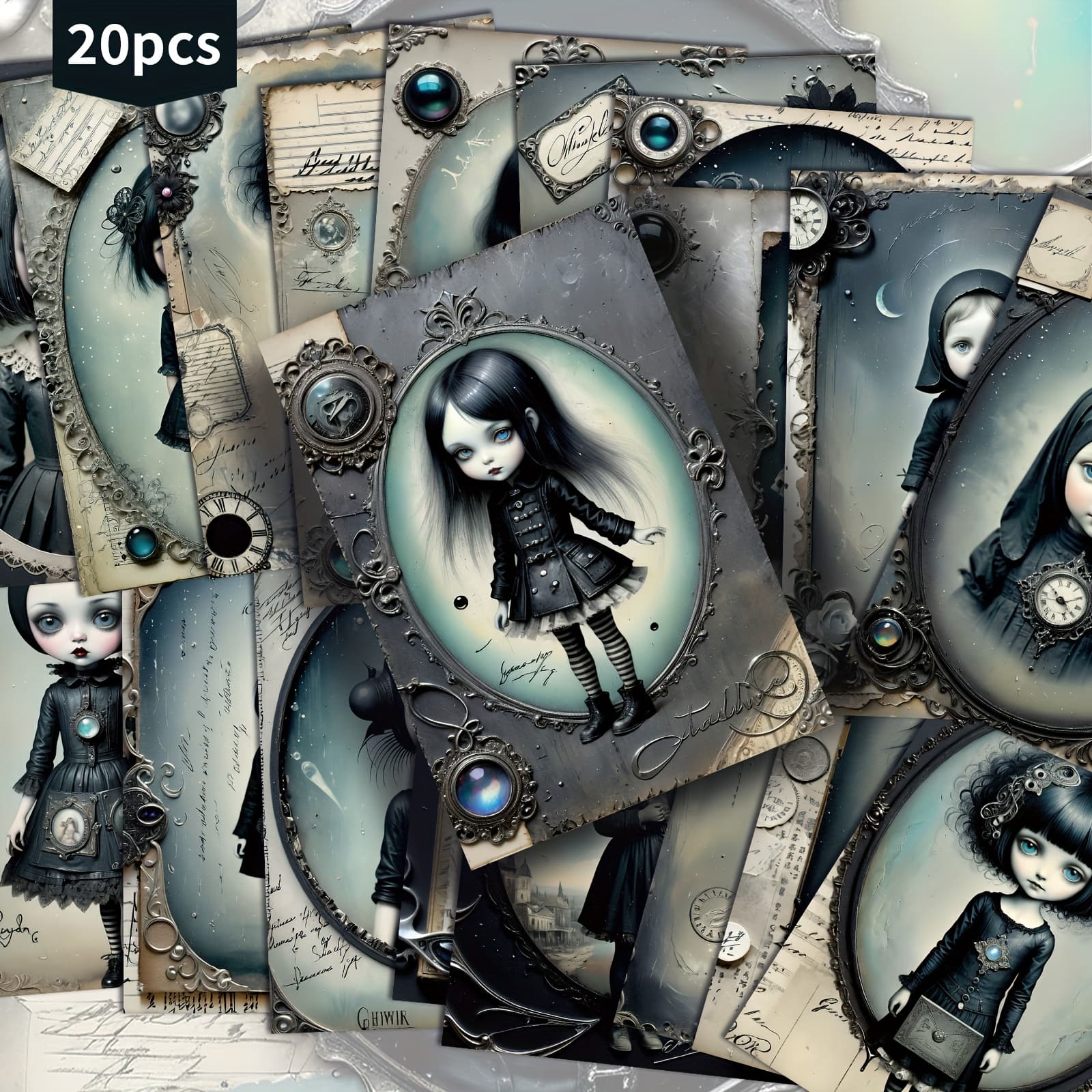 TEMU 20-pack Vintage Dark Girls Halloween Horror Postcards - 4x6 Inches Junk Journal Paper, Classic Pinup Illustrations, Collectible Decorative Painting Cards For Scrapbooking & Crafting