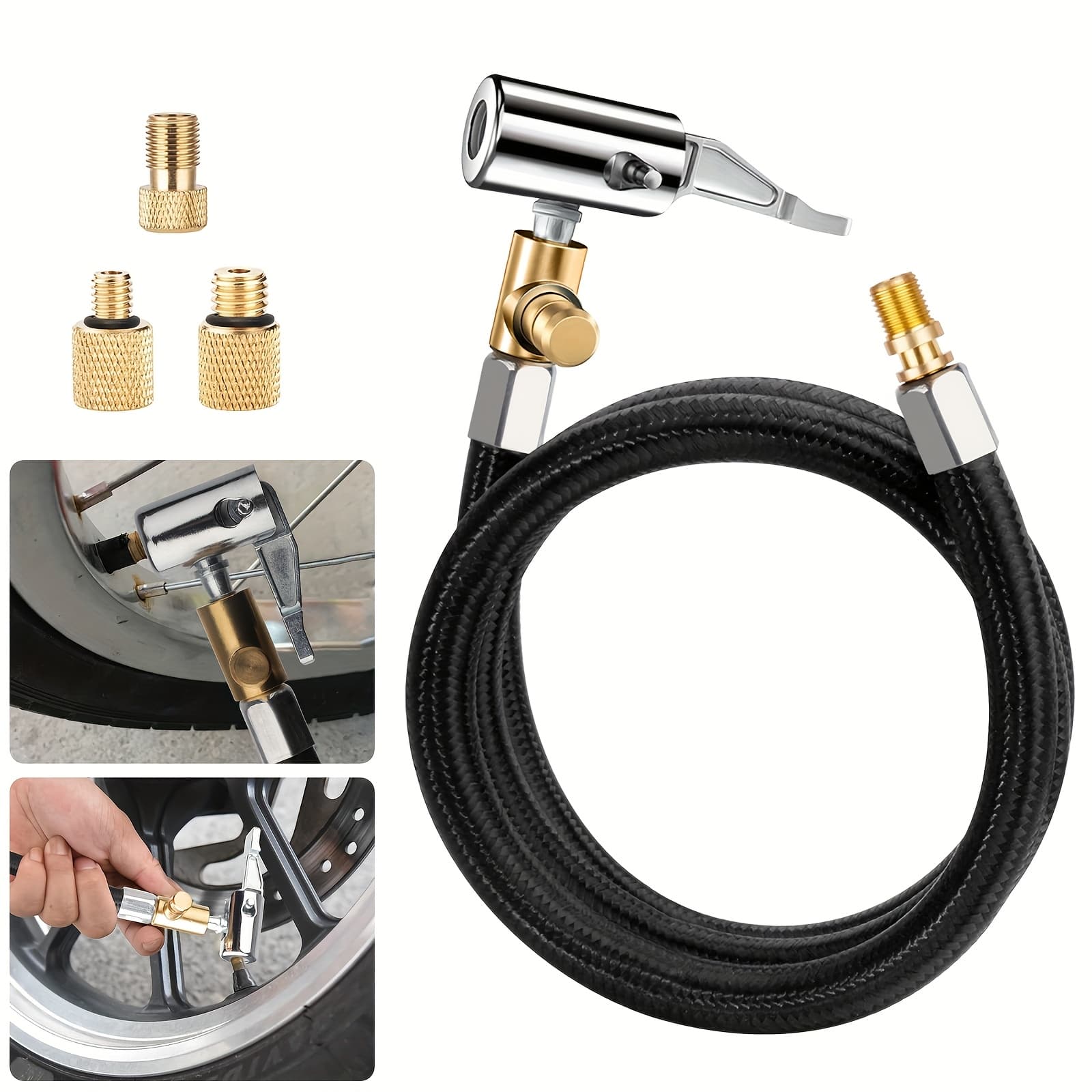 TEMU 31'' Tire Inflator Extension Tube, Tyre Pump Quick Inflation Adapter Hose For Quick-inflation, Clip-on Connector High-pressure Tube, For Car Motorcycle Bicycle Maintenance