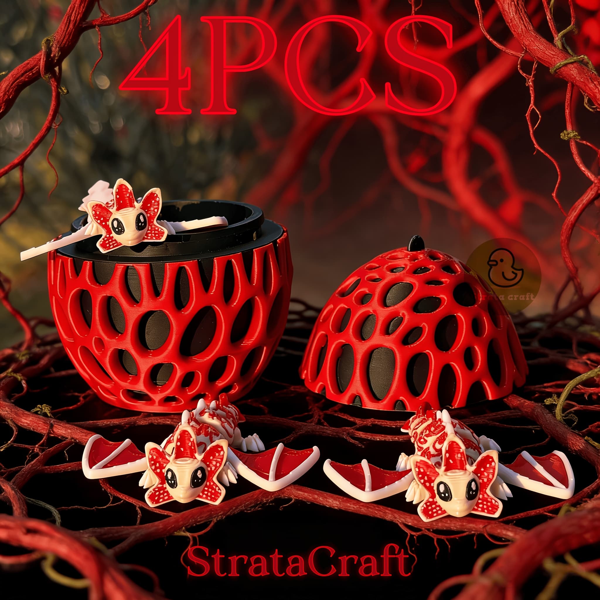 TEMU 4pcs-3d Printed Demon Dragon And Egg Ornament, - Plastic Collectible Suitable For Home/office Desk Decor, Car Ornament, Christmas & Halloween Gift, Decorative Accent|decor Enthusiasts