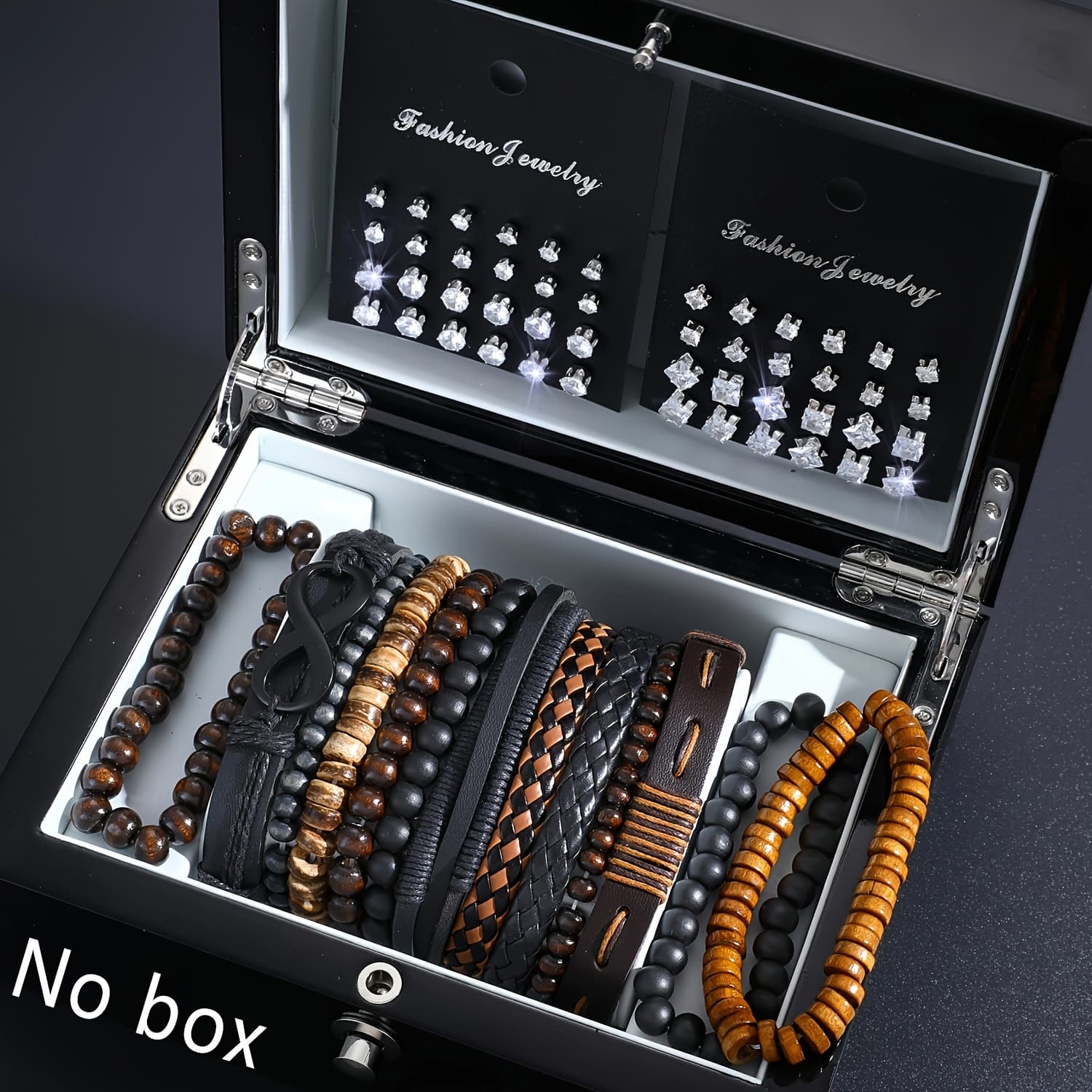 TEMU A 61pcs Set Featuring Stylish And Minimalist Men's Bracelets Along With Styles Of Earrings, Perfect For Boys' Everyday , Trendy Outfits, And As Gifts For Holidays, Brothers, , Or Fathers.
