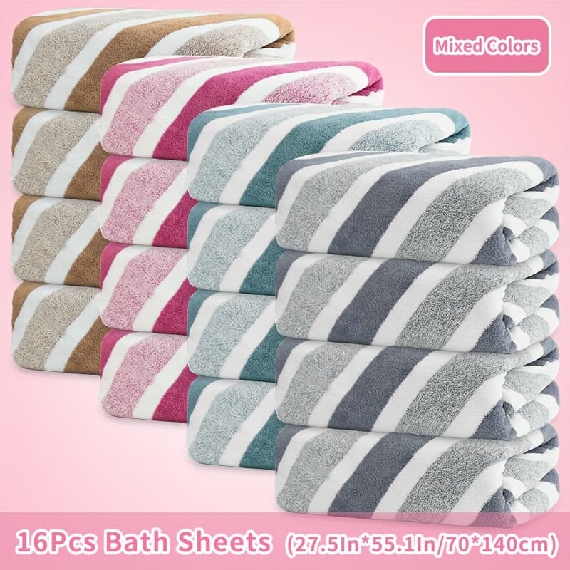 TEMU 16pcs Bath Sheets - 16pcs/8pcs/4pcs, Coral Velvet Towel, Super Absorbent & Fast Dry, For Bathroom And Home Decoration 's Gift, New Year Gift, Easter