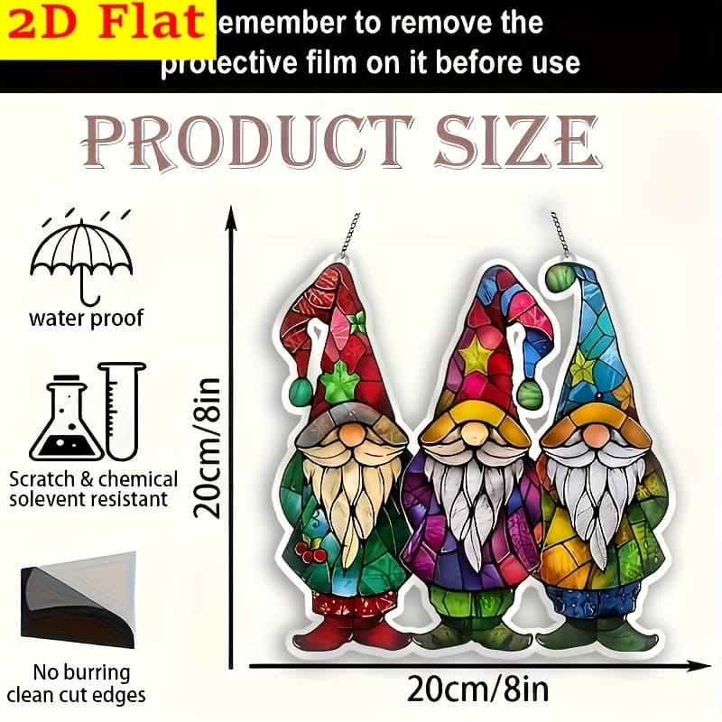 TEMU 2d Flat, 20cm/ 8in Acrylic Gnome Suncatcher, Festive Stained Gnome Window Hangers: 3-gnome, Waterproof, Scratch & Chemical Resistant, No Burring Edges, Perfect For Daily & Holiday Decor, 2d Flat