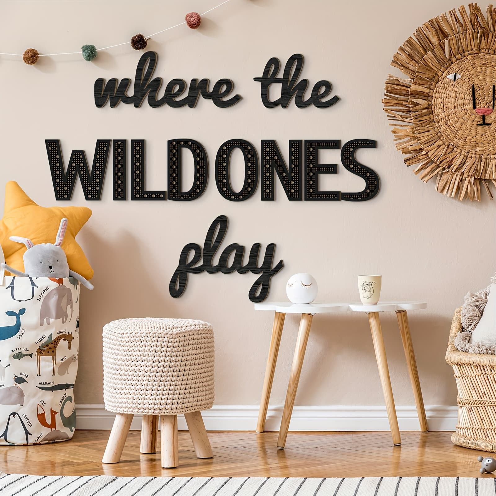 TEMU Where Play Sign Wooden Wall Decor Decoration Sign For Wall Plaques (23 Inch, Black)