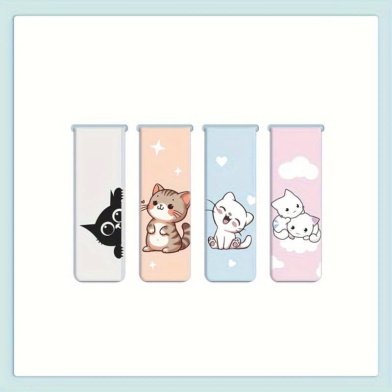 TEMU 4pcs Whimsycat Magnetic Bookmarks, Cardboard Page Markers With Cute Cat Designs, Strong Magnet Clips For Students And Teachers, Reading Accessories