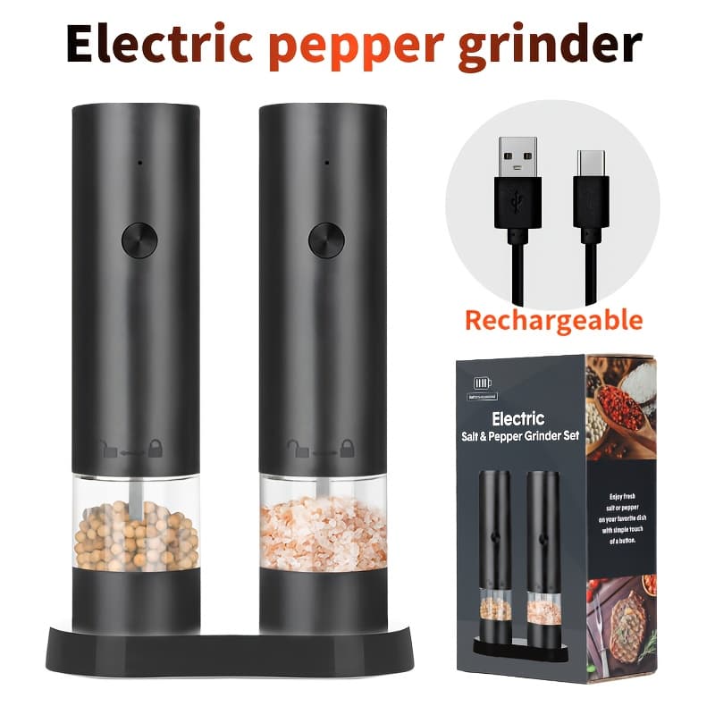 TEMU 1/2 Electric Salt And Pepper Grinders, Usb Rechargeable, Electric Salt And Pepper Grinder Unit, 4-speed Adjustable Coarseness Grinder Shaker In Black, 2 Styles From, Small Tool Gift.