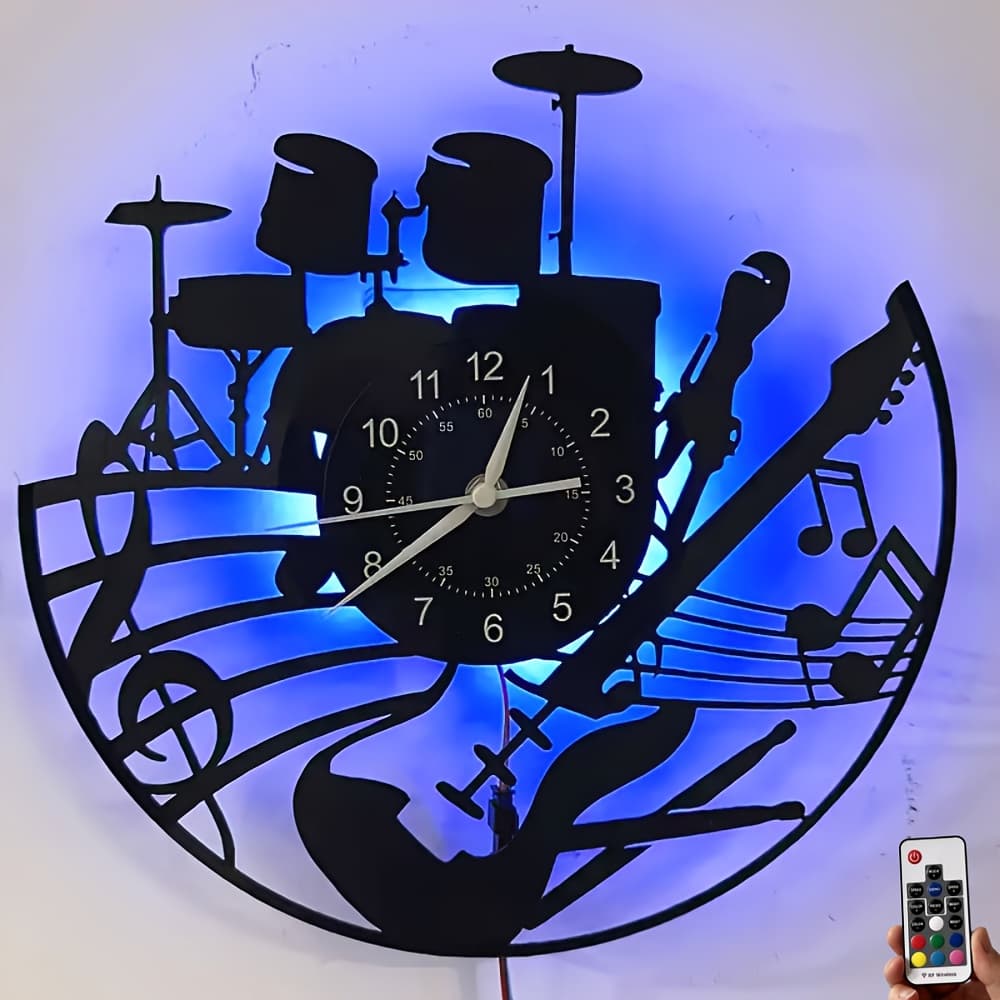 TEMU Guitar Led Vinyl Wall Clock 3d Hanging Led Night Lamp Colorful Changing Clock For , Men, Women, Music Teacher- Instrument Vinyl Wall Clock - Vibrant Artwork - Perfect Mens Gift For Music Lovers