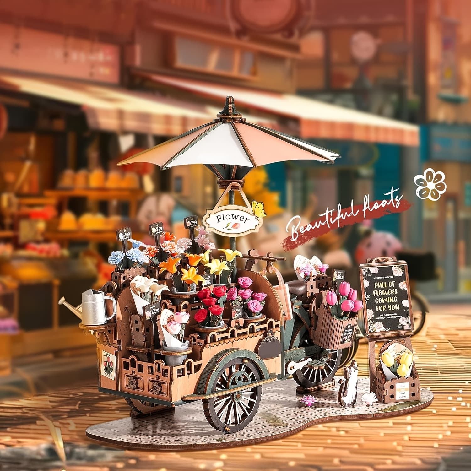 TEMU Rolife 3d Puzzles For Adults Diy Model Kit To Build Floral Cart Wooden Puzzle Craft Kit Home Decor