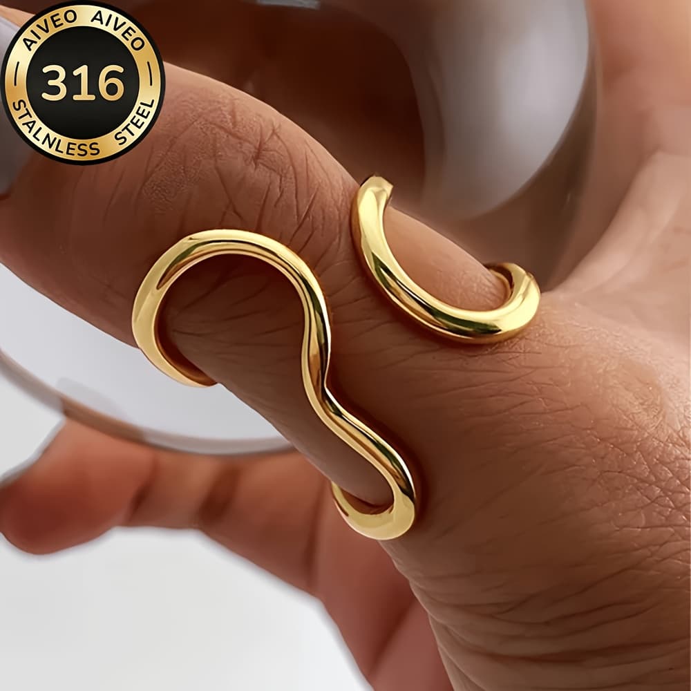 TEMU High-quality Stainless Steel Hypoallergenic Golden , Anti-fading, Easy And Elegant, Suitable For Daily Wear Or Party, Fashionable Women's Ring, Jewelry Accessory, And An Exquisite Gift For Women