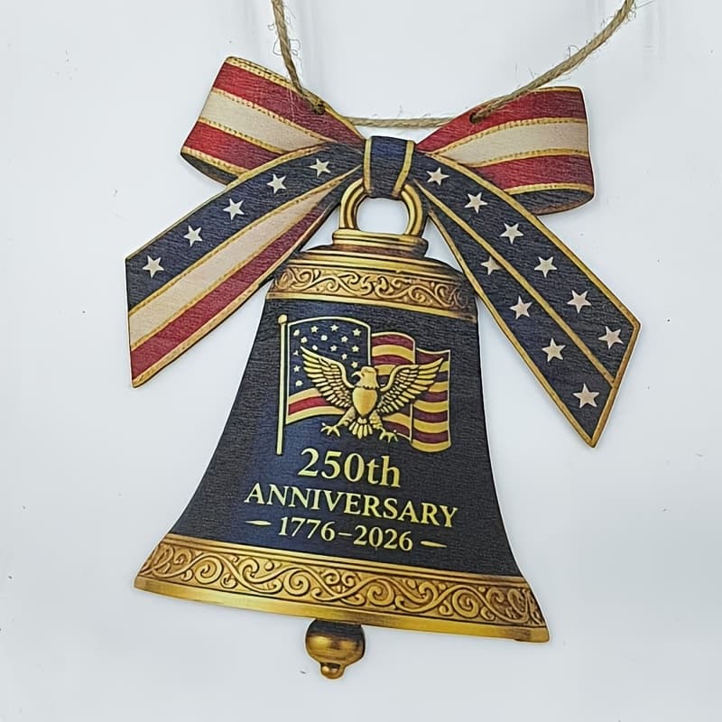 TEMU 2d Flat. Usa 250th Anniversary Commemorative Bell Wooden Wreath, Day, Patriotic Door Sign, July 4th, American 250th Anniversary Decor