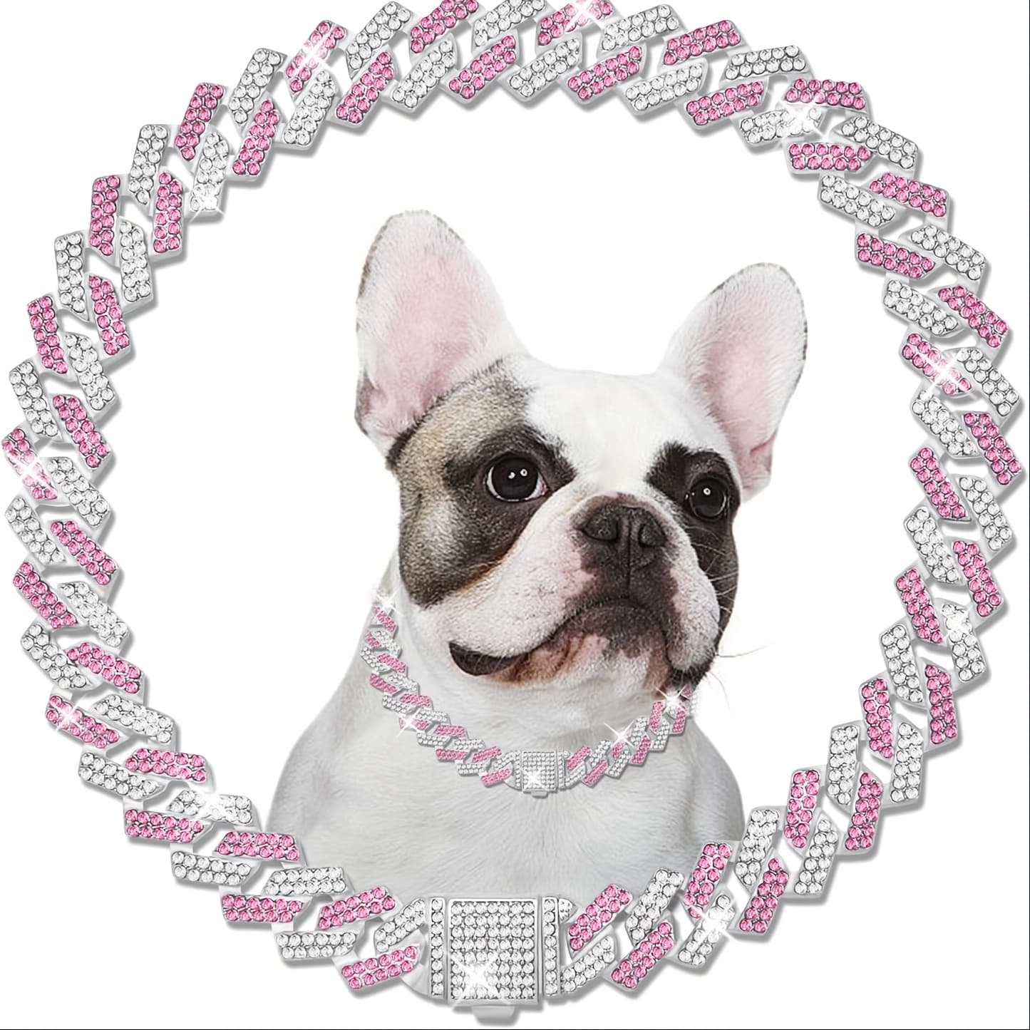 TEMU Sparkling Crystal Cuban Chain Pet Collar For - Adjustable 15mm Necklace With Closure, Shiny Collars For Small & Medium Pets, Gift For Puppy Or Kitten Accessory