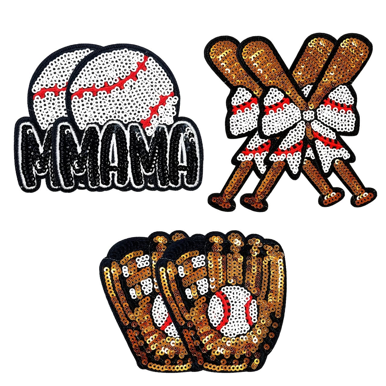 TEMU 6pcs Ironing Baseball Patch, Sequin Material, Glitter Beads, Baseball Pattern, Embroidered Decal, Suitable For Repair Such As Jeans, Bags, Hats, Etc