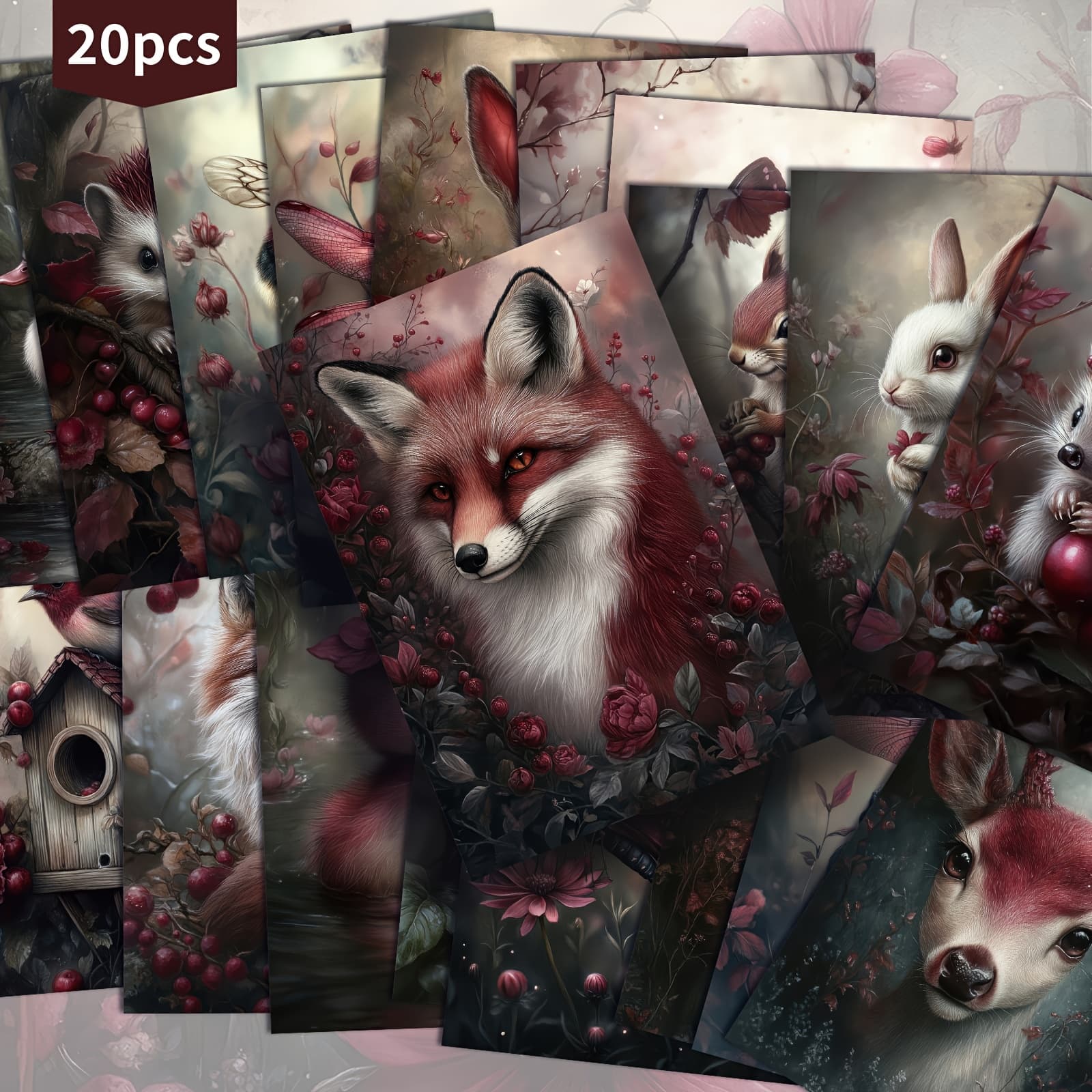 TEMU 20-pack Vintage Animals Postcards - 4x6 Inches Forest Animals Junk Journal Paper, Classic Pinup Illustrations, Collectible Decorative Painting Cards For Scrapbooking & Crafting