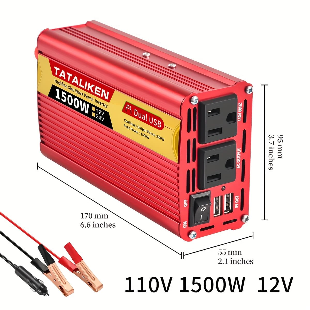 TEMU Car Power Inverter Charger Converter 1500w 12v To Ac 110v Car Power Converter With Usb Inverter For Mobile Phones, Laptops And Other Devices, Without Battery