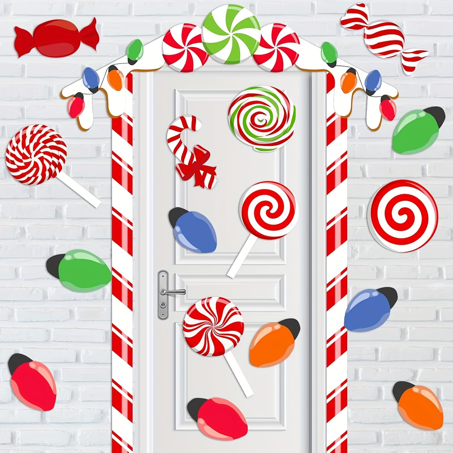 TEMU 20pcs Christmas Door Cover Large Christmas Door Decorations Candy Cane Covers Banner Gingerbread Backdrop For Classroom Wall Window Stickers Decor