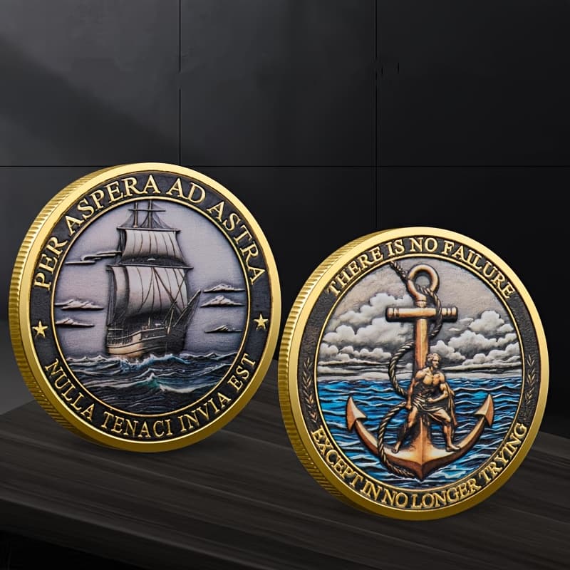 TEMU 1pc Of Sailing Ship Anchor Commemorative Coin, A Collectible Maritime Coin