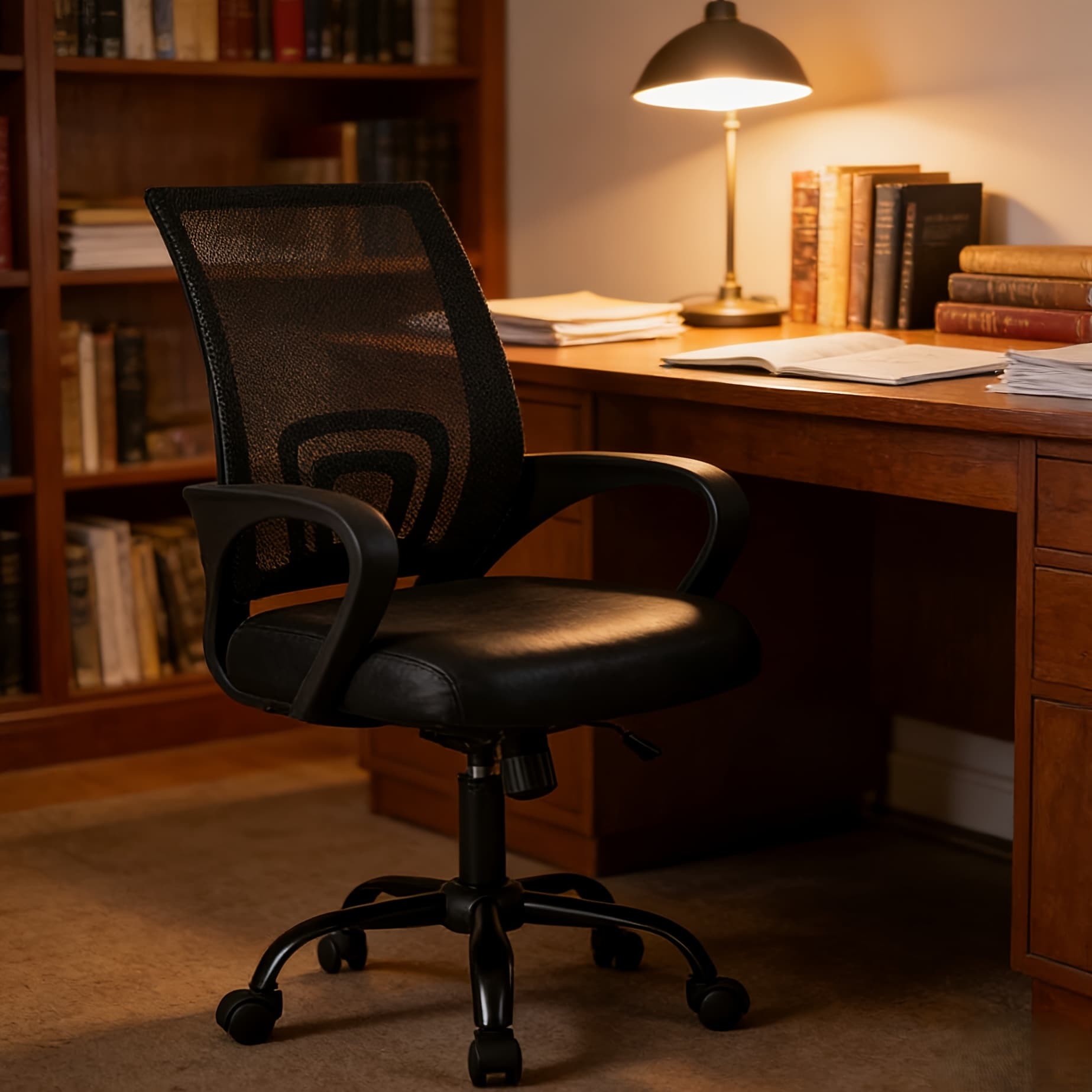 TEMU Height Adjustable Office Desk Chair With Lumbar Support Rocking Mode, Fixed Armrests, Swivel Computer Gaming Chair For Conference Meeting Rooms