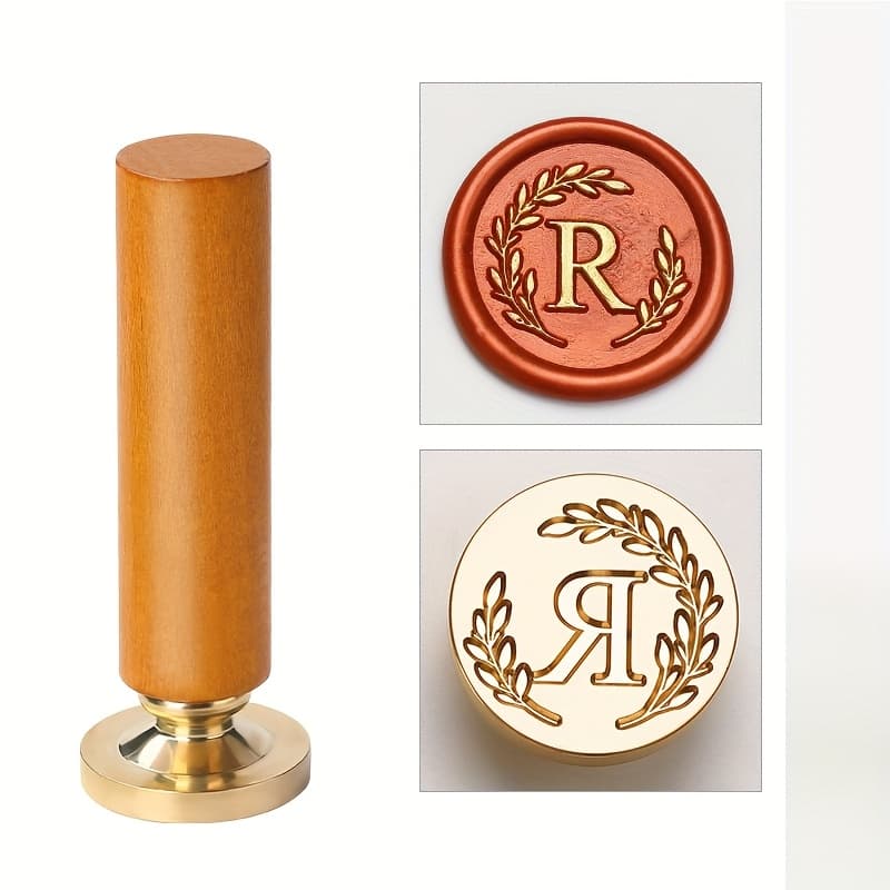 TEMU 1 Set Retro Letter Wax Sealing Set, Yellow Wooden Handle With Wax Stamp Head, 26 Alphabet Optional, Suitable For Envelope & Decoration, Exquisite Embossing Craft Gift (, No Ink)