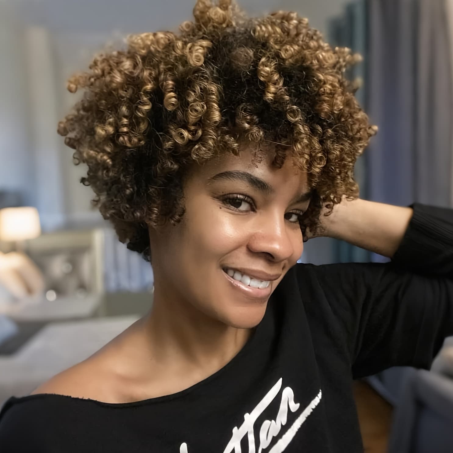 TEMU Mixed Blonde Black Wig Synthetic Wigs For Women Short Bob Wig With Bangs Afro Hair Short Wig For Women