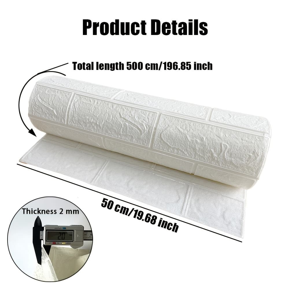 TEMU 1 Roll 50cm X 500cm White Brick Texture 3d Self-adhesive Wall Sticker, Home Waterproof Wallpaper, Soft Padding Anti-collision Wall Decor, Bedroom Cozy Decoration Foam Brick Renovation Wallpaper