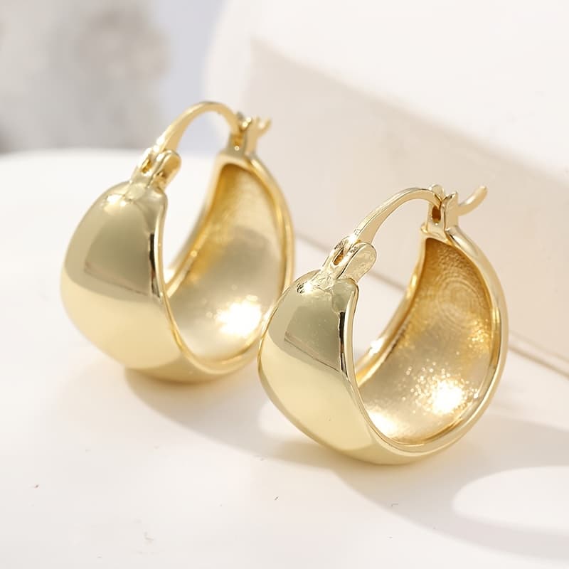 TEMU Yoyo ' Plated Chunky Huggie Hoop Earrings - Wide Thick Tapered Hoops, Bohemian Wedding, Wear, Gift-suitable For Weddings & (new) - Comfortable Huggie Hoops For Daily