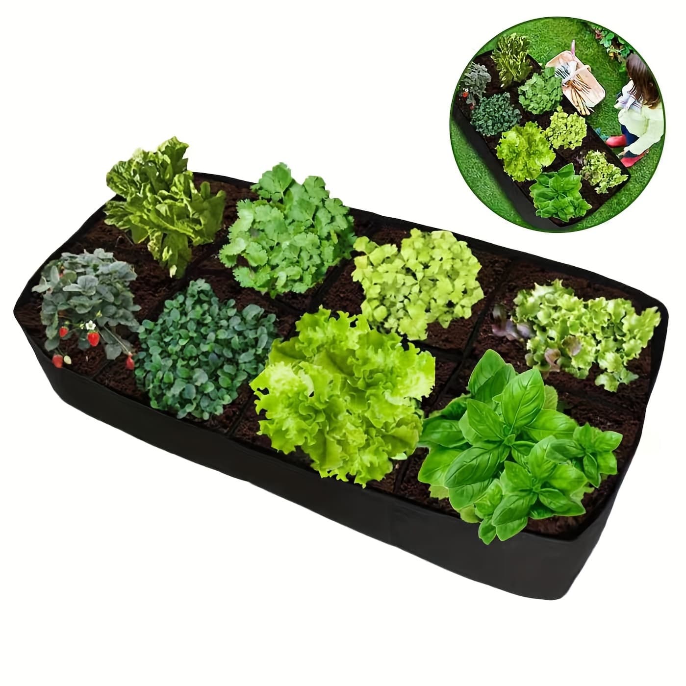TEMU 1 Pack Fabric Raised Garden Bed, 4 Grid/8 Grid Plant Grow Bags, Outdoor Plant Planting Non-woven Planting Container Suitable For Planting Potatoes, Tomatoes, Flowers, Vegetables