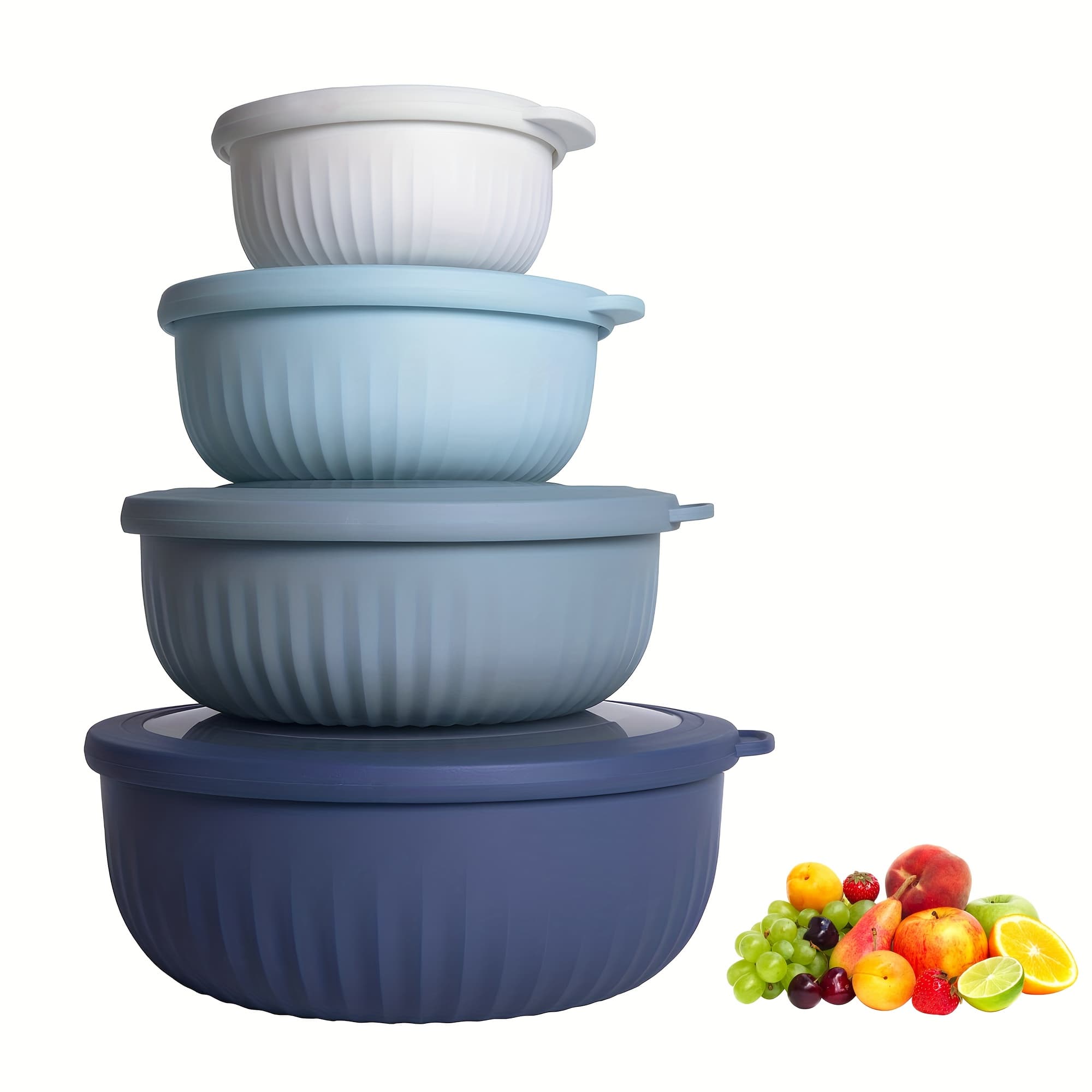 TEMU 8pcs Mixing Bowl Set With Lids, Medium & Small Salad Dressing Jars, Plastic Containers Suitable For Weddings, Parties, Storage - Reusable Refrigerator Containers, Mixing Bowls & Serving Dishes