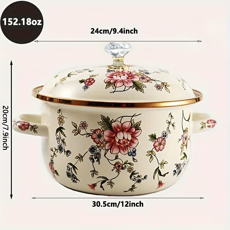 TEMU 1pc Enamel-coated Thick-walled Double Handle Pot, High-temperature Resistant Stew Pot, Suitable For Home Kitchen Use, Compatible With Electric Stove, , And Gas Stove.