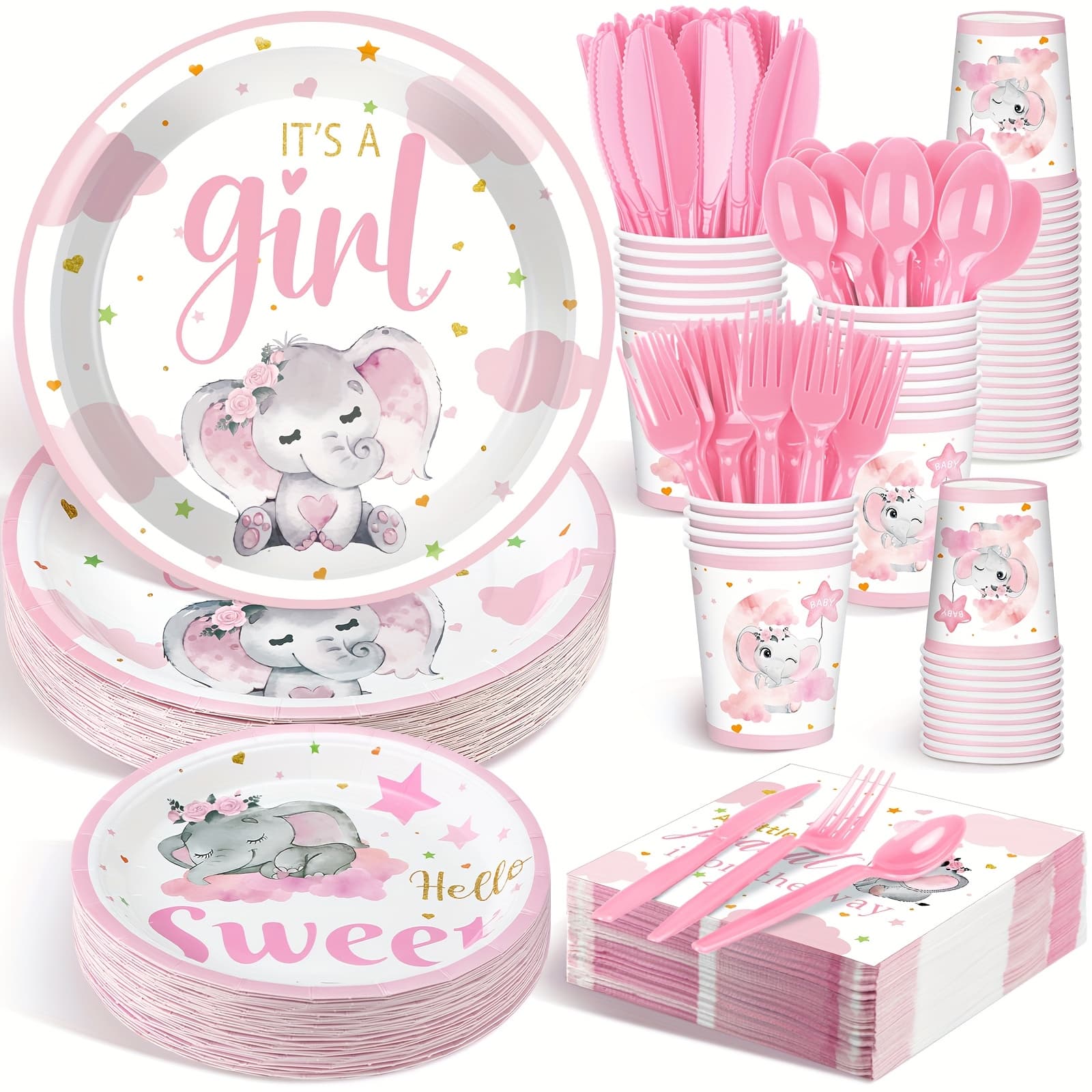 TEMU Set Of 350pcs For Party Supplies, Serving 50 People, Includes Plates, Napkins, Cups, Forks, Knives, And Spoons, All Disposable Dinnerware (, In Pink)