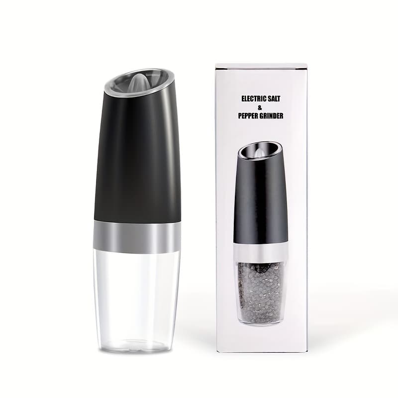 TEMU Gravity Electric Pepper And Salt Grinder Set, Adjustable Coarseness, Battery Powered With Led Light, 1 Hand Automatic Operation, Stainless Steel Black, 1/2 Pack Father Gift