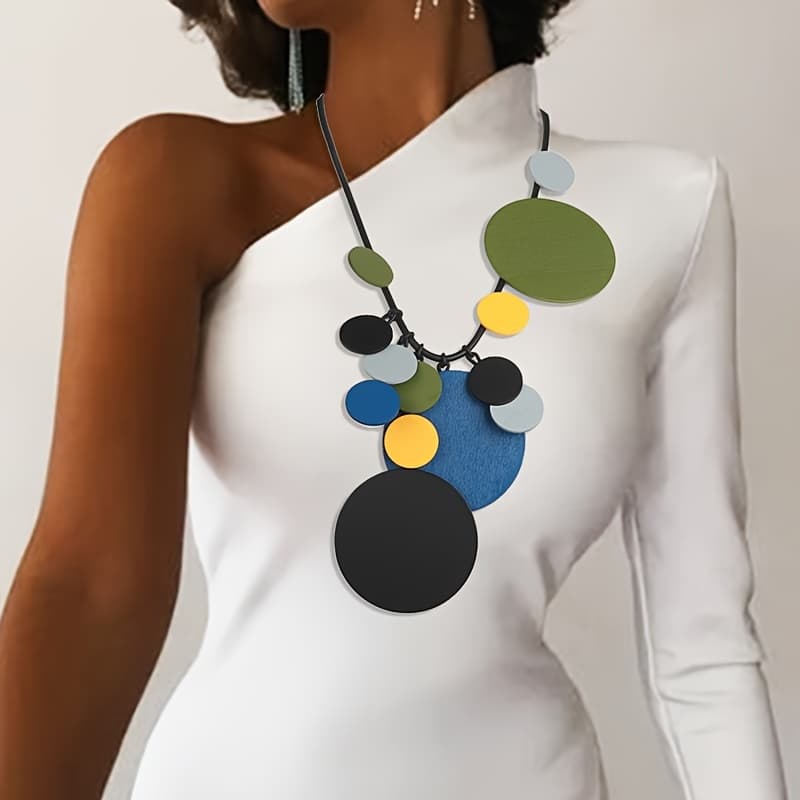 TEMU Bohemian Style Fashion Round Pendant Necklace, Ethnic Party Jewelry, Gothic Women's Necklace Accessory