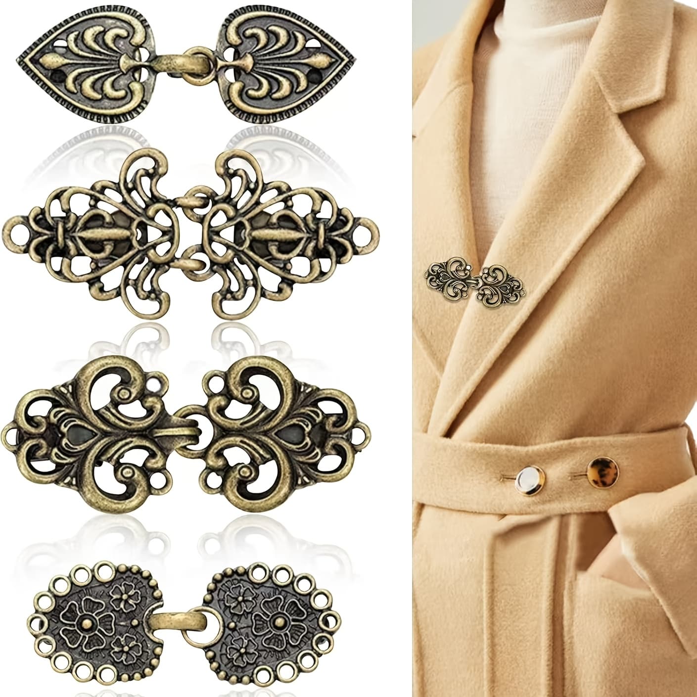 TEMU 4-piece Sweater Swirl Clips, Unisex Cape Clips, Cardigan Clips, Swirl Collar Clips, Sweater Shawl Button Clips, Cape Clips