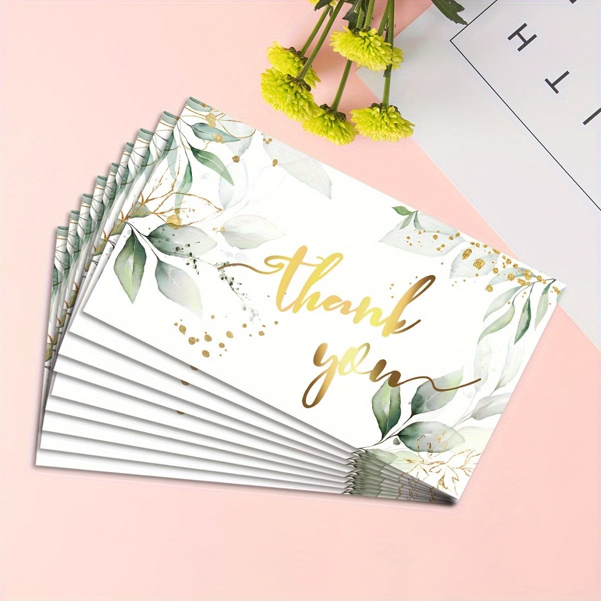TEMU 50pcs Business Thank You Card Postcard Set, 3.5x2 Standard Business Card Size, Green Thank You Card, Thank You Note Card, Perfect For Gifts, Parties, Weddings And Any Occasion