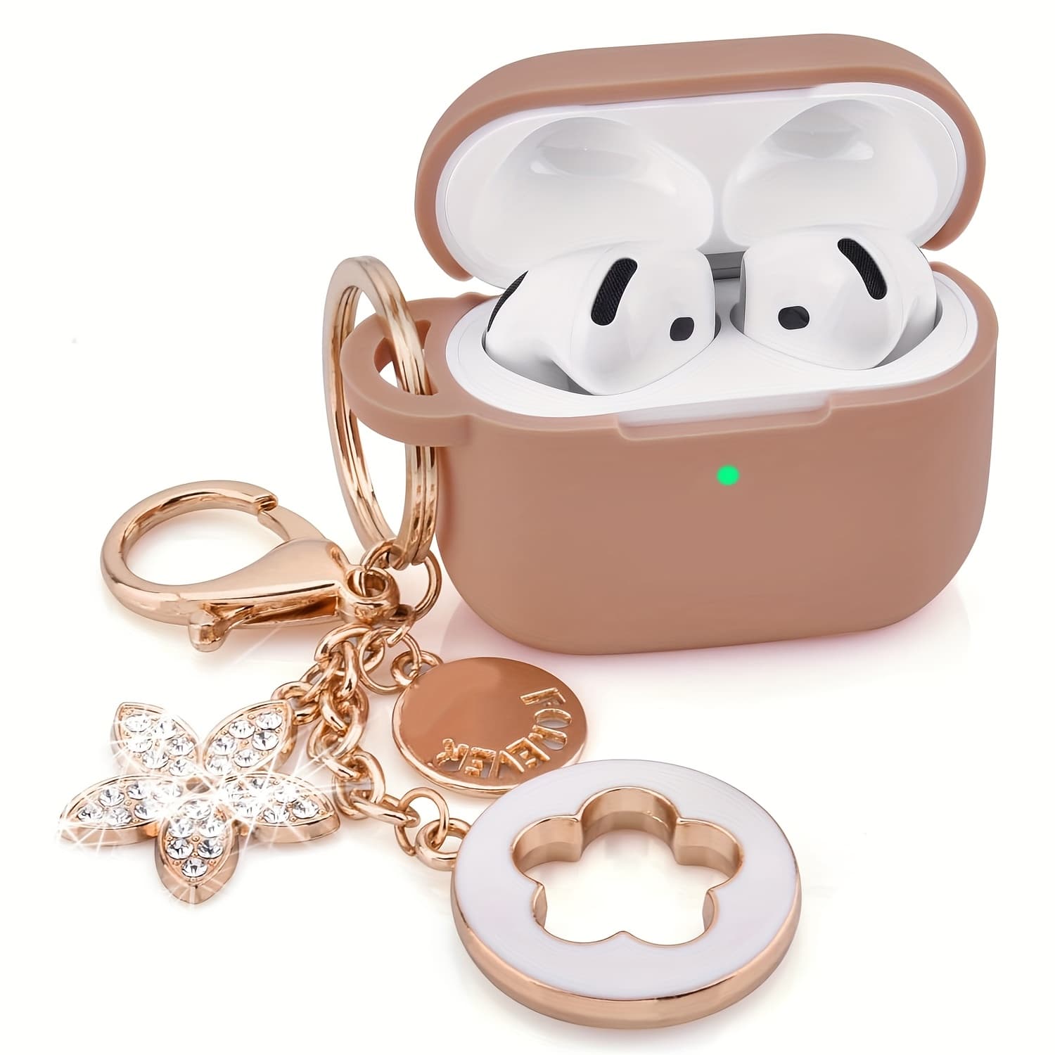 TEMU Case For For Airpods 4 Cases 2024 Cover Women Girl Anti-drop Silicone Earphone Housing Case, For 4 Earbuds Wireless Accessorie Charging Cases Girl Bling Keychain For Airpod