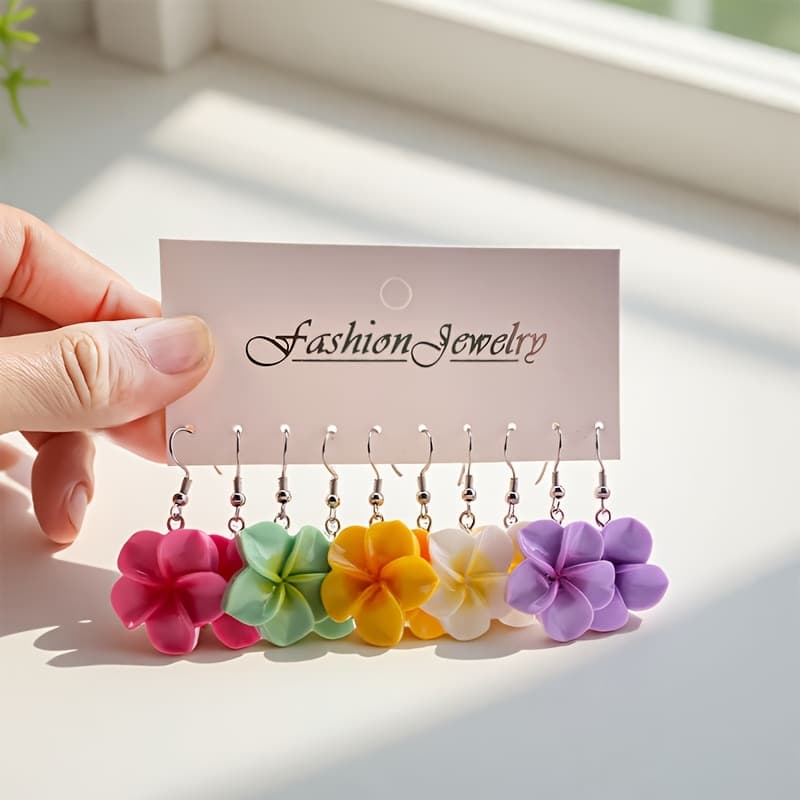 TEMU 10pcs Set Of Casual And Cute Flower Resin Earrings For Women, Stainless Steel Ear Hooks, Suitable As Gifts For , Without Battery