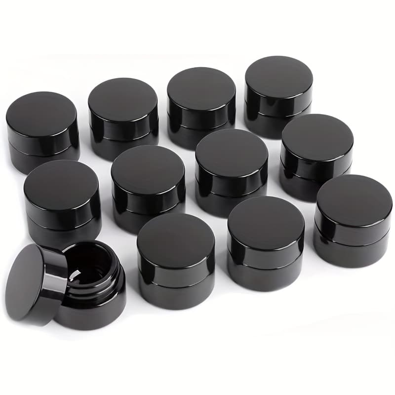 TEMU 5g Thick Black Protection Small Glass Jars With Lids 5ml Concentrate Jars For Airtight Storage Wax Leaf Salve Cream Refillable Containers Jar (a Capacity: 5ml 12pcs)