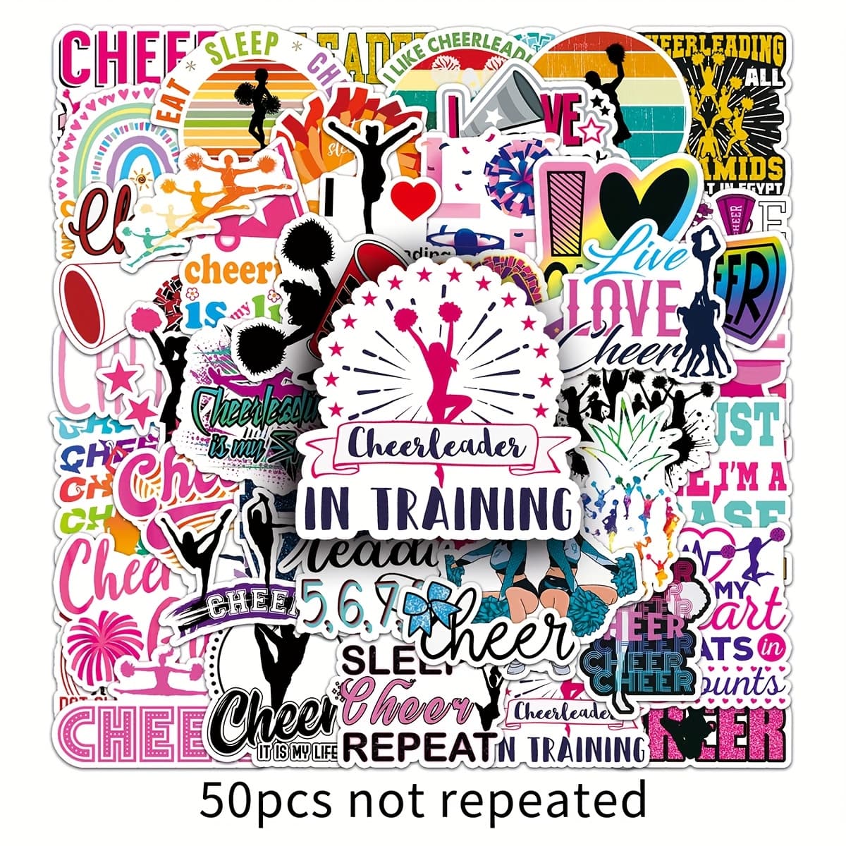 TEMU 50pcs Cheerleader Cartoon Creative Cute Minimalist English Slogan Stickers For Luggage, Diary And Car Decoration