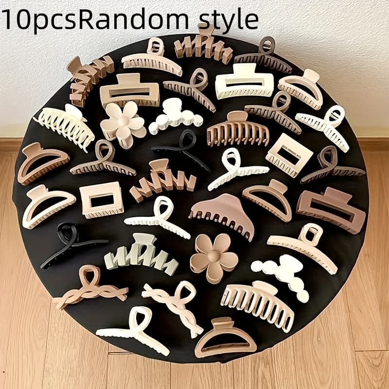 TEMU 10pcs Simple And Stylish Plastic Hairpin, Multifunctional Daily Hairstyle, Elegant Large Hair Claw On The Back Of , Hairstyle Different (random Style)