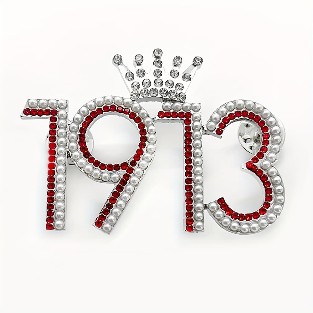 TEMU Red Greek Sorority Letter 1913 Crown Metal Brooch 's Gift Souvenir Pin For Man.suitable For Men And Women.
